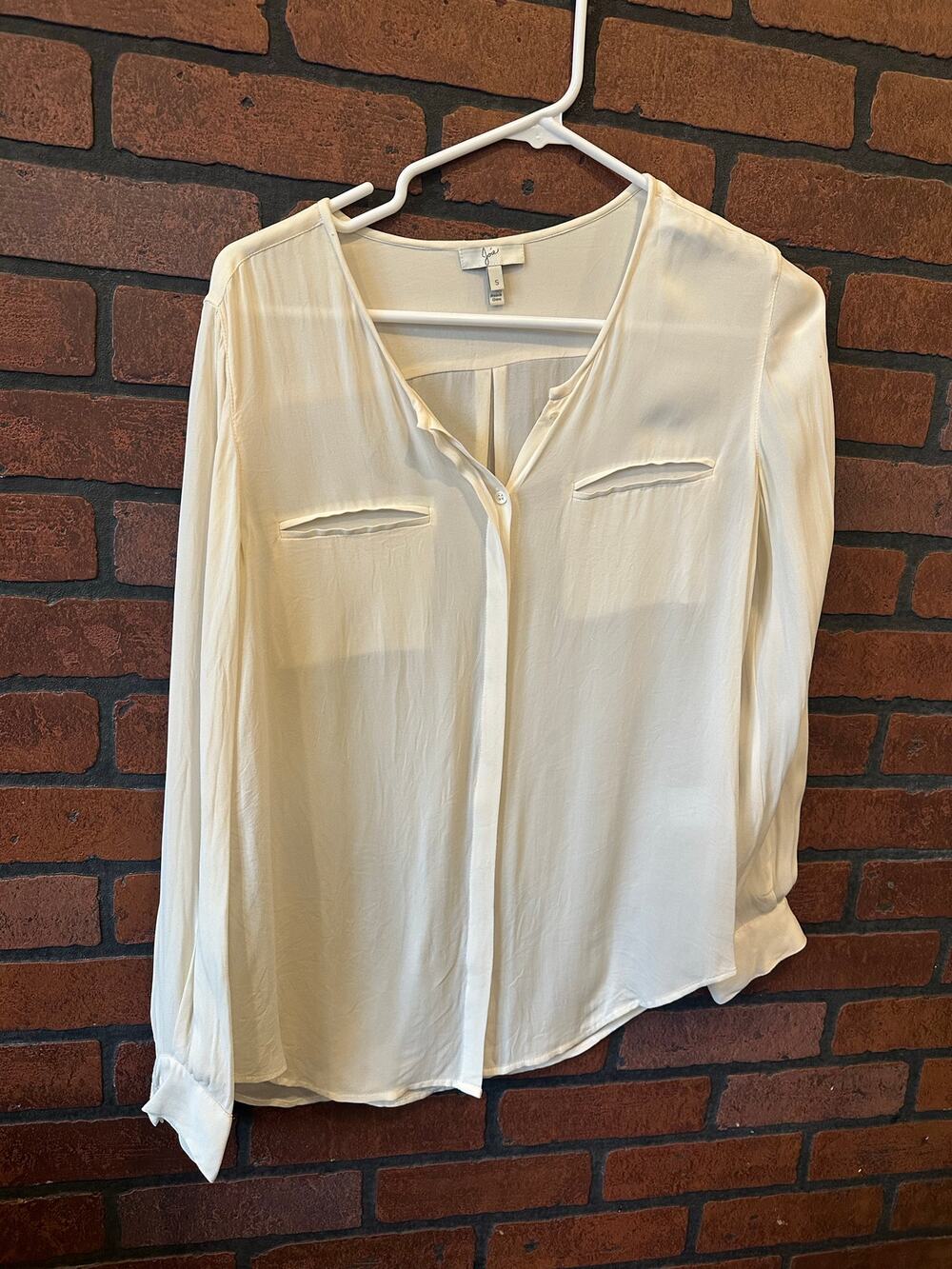 Joie Ivory Silk Long-Sleeve Blouse Size Small